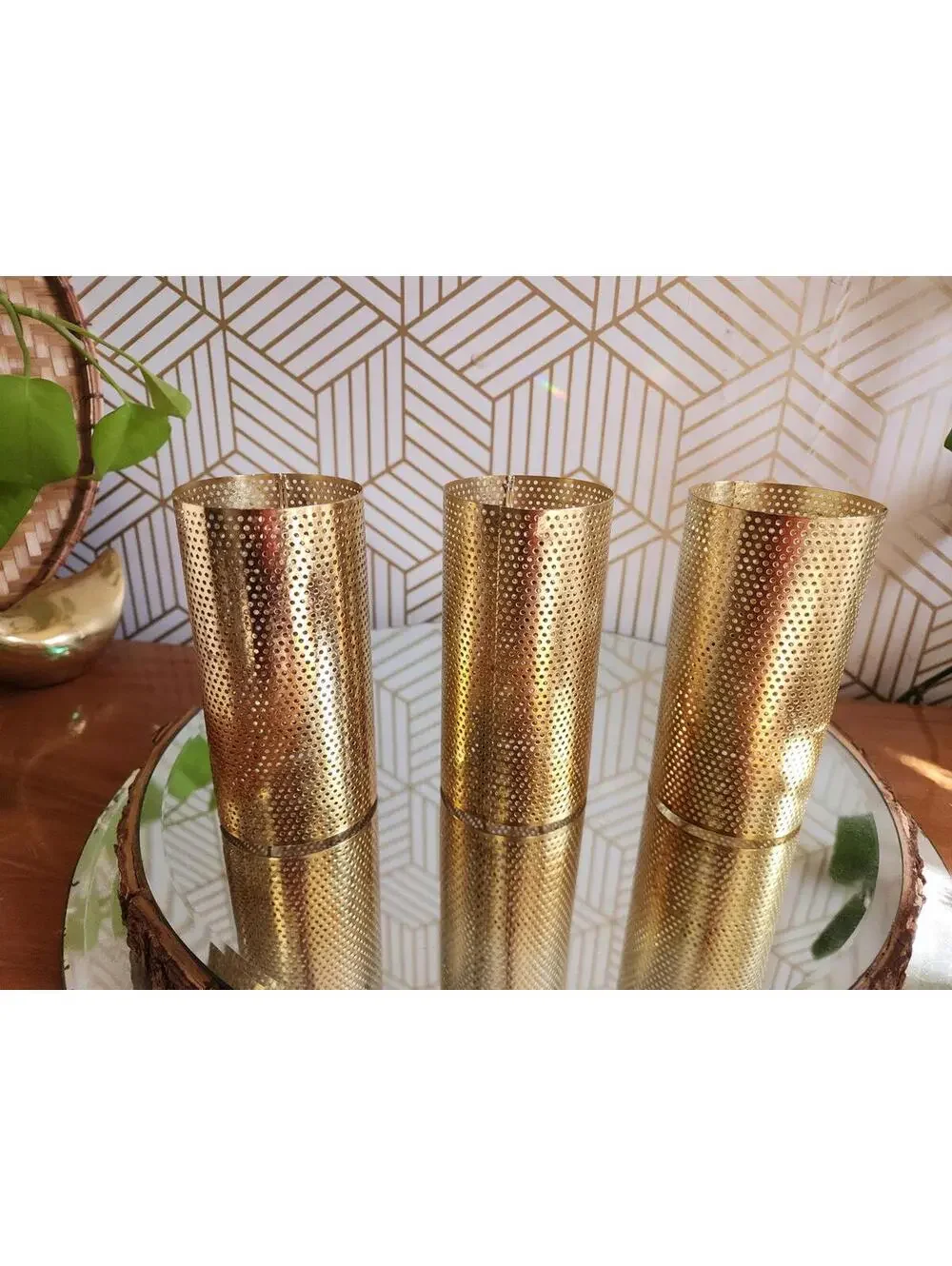 Vintage Mid Century Modern Brass Mesh Light Diffuser 5